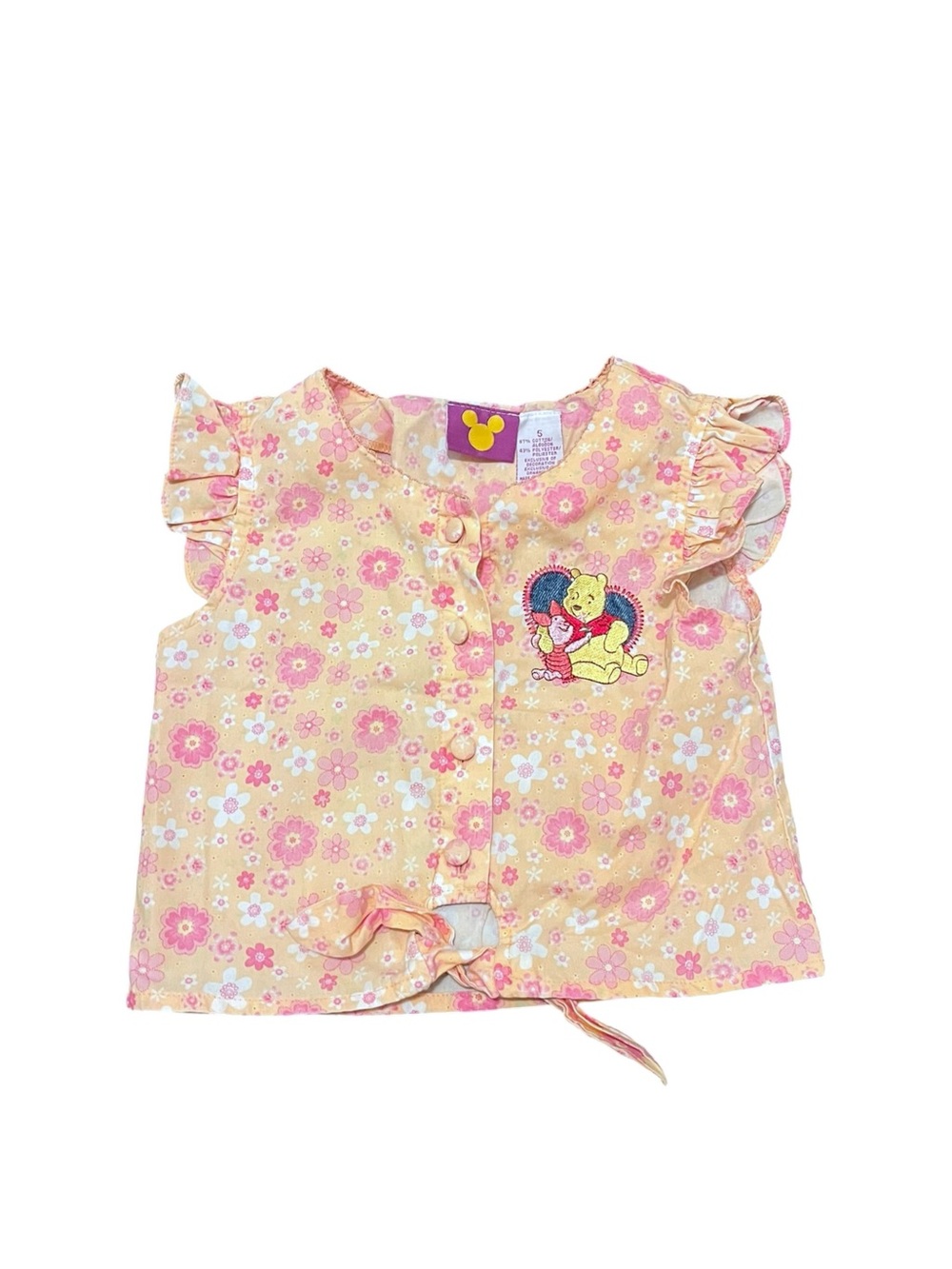 Disney Winnie The Pooh Floral Button Down Short Sleeve Top